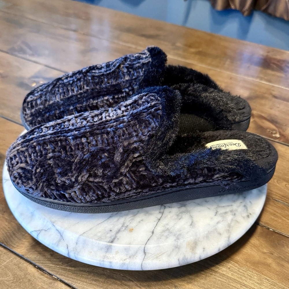 NEW! Dearfoams Women Sz 9 10 Claire Black Cable Knit Chenille Clog‎ Cozy Comfort